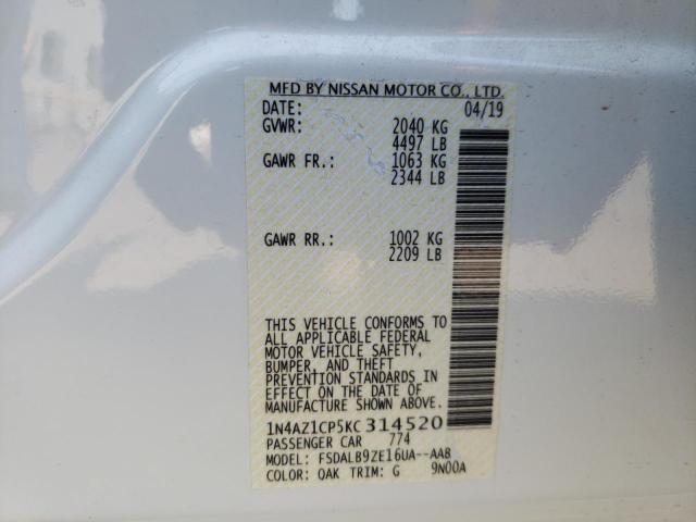 1N4AZ1CP5KC314520 - 2019 NISSAN LEAF S WHITE photo 10