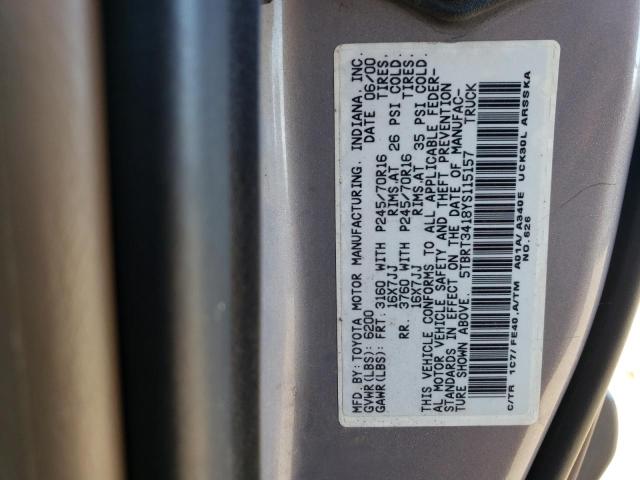 5TBRT3418YS115157 - 2000 TOYOTA TUNDRA ACC 棕色 照片 10