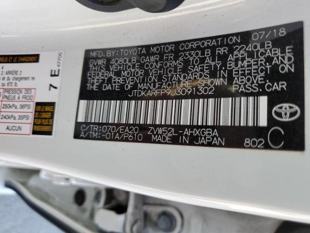 JTDKARFP9J3091302 - 2018 TOYOTA PRIUS PRIM 白色 照片 10