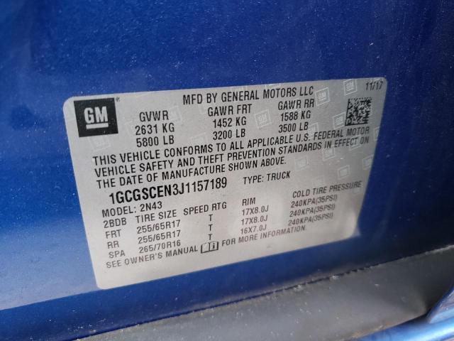 1GCGSCEN3J1157189 - 2018 CHEVROLET COLORADO L BLUE photo 10