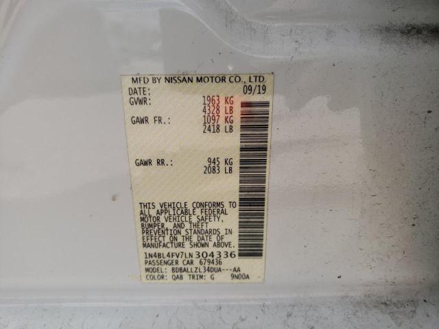 1N4BL4FV7LN304336 - 2020 NISSAN ALTIMA PLA WHITE photo 10