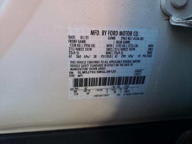 5LM5J7XC5MGL09125 - 2021 LINCOLN AVIATOR RE 白色 照片 10