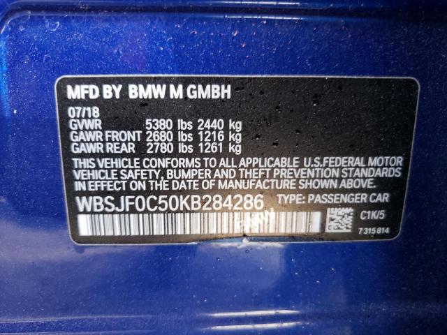 WBSJF0C50KB284286 - 2019 BMW M5 BLUE photo 10