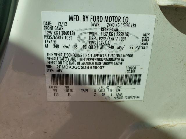 2FMDK3GC5DBB58007 - 2013 FORD EDGE SE WHITE photo 10