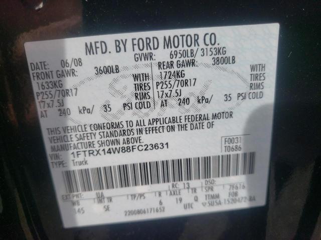 1FTRX14W88FC23631 - 2008 FORD F150 BLACK photo 10