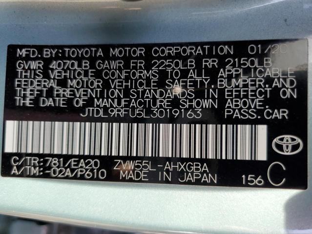 JTDL9RFU5L3019163 - 2020 TOYOTA PRIUS LE GREEN photo 10