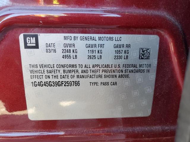 1G4G45G39GF259766 - 2016 BUICK LACROSSE S BURGUNDY photo 10