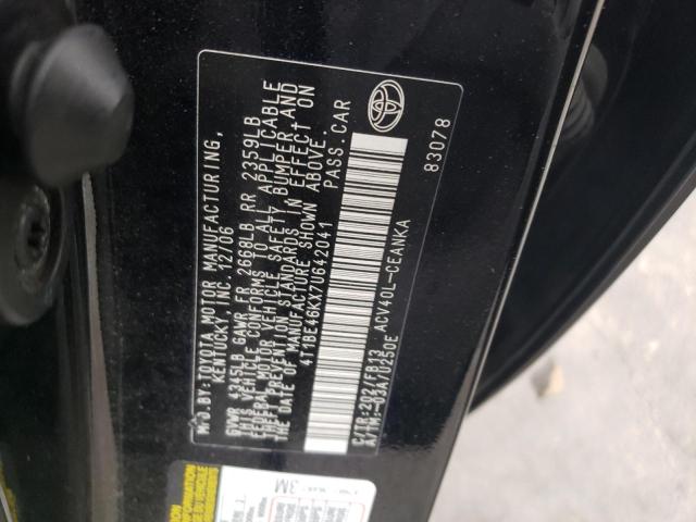 4T1BE46KX7U642041 - 2007 TOYOTA CAMRY CE BLACK photo 10