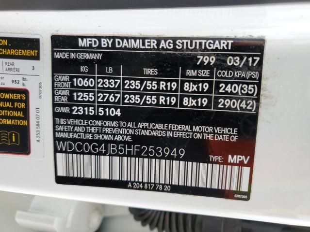 WDC0G4JB5HF253949 - 2017 MERCEDES-BENZ GLC 300 WHITE photo 10