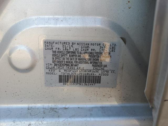 3N1CE2CP9KL361447 - 2019 NISSAN VERSA NOTE SILVER photo 10