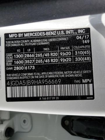 4JGDA5JB9HA956669 - 2017 MERCEDES-BENZ GLE 350 WHITE photo 10