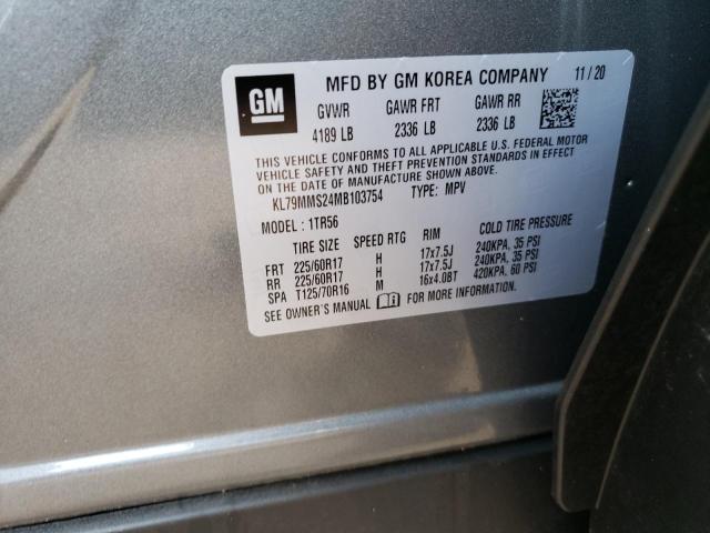 KL79MMS24MB103754 - 2021 CHEVROLET TRAILBLAZE GRAY photo 10