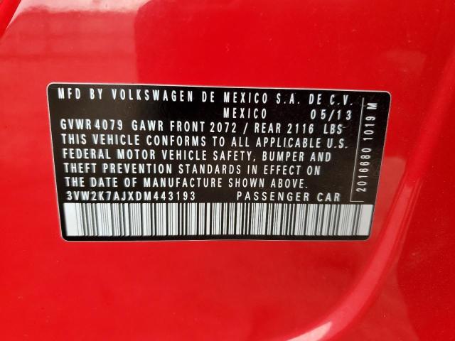 3VW2K7AJXDM443193 - 2013 VOLKSWAGEN JETTA BASE RED photo 10