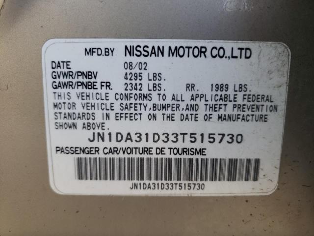 JN1DA31D33T515730 - 2003 NISSAN MAXIMA GLE BEIGE photo 10