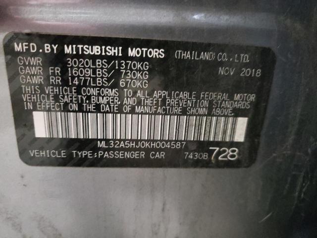 ML32A5HJ0KH004587 - 2019 MITSUBISHI MIRAGE LE BLACK photo 10