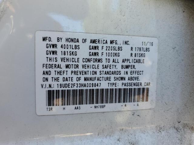 19UDE2F33HA009847 - 2017 ACURA ILX BASE W WHITE photo 10