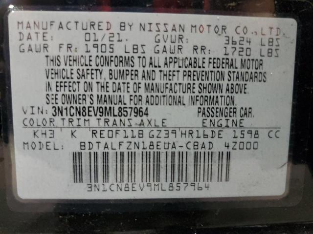 3N1CN8EV9ML857964 - 2021 NISSAN VERSA SV BLACK photo 10