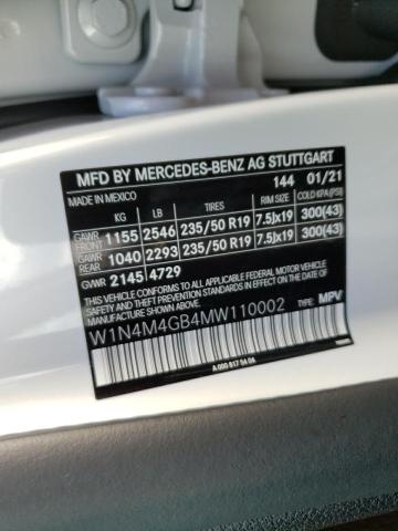 W1N4M4GB4MW110002 - 2021 MERCEDES-BENZ GLB 250 WHITE photo 10