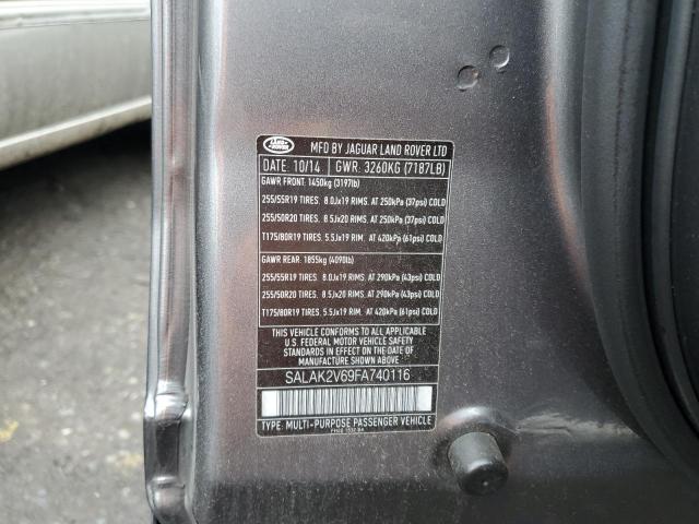 SALAK2V69FA740116 - 2015 LAND ROVER LR4 HSE LU GRAY photo 10