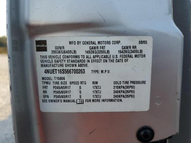 4NUET16S566700263 - 2006 ISUZU ASCENDER S 银色 照片 10