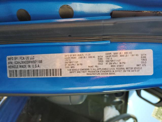 1C4HJXAG5MW801188 - 2021 JEEP WRANGLER S BLUE photo 10