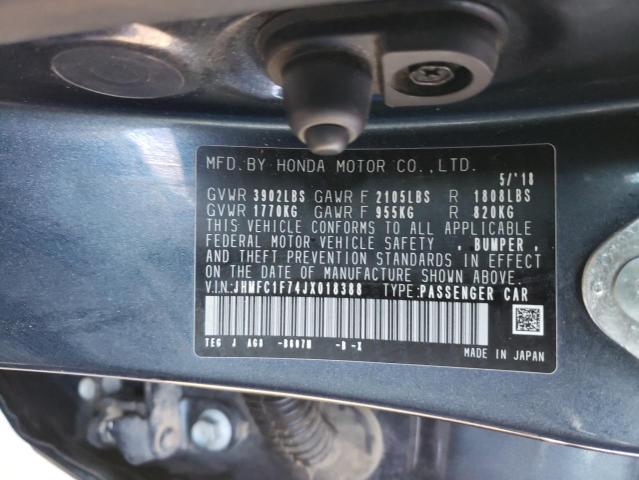 JHMFC1F74JX018388 - 2018 HONDA CIVIC EXL 灰色 照片 10