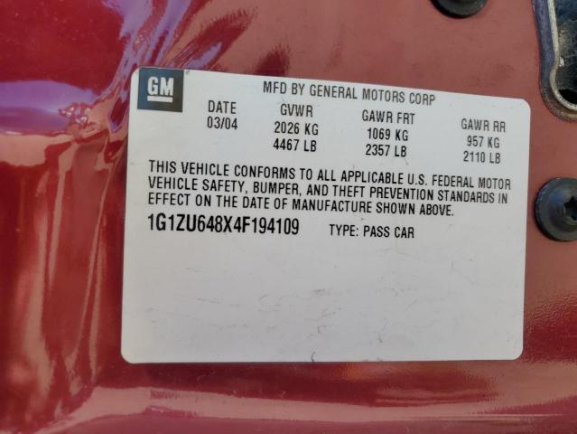 1G1ZU648X4F194109 - 2004 CHEVROLET MALIBU MAX 勃艮第红 照片 10