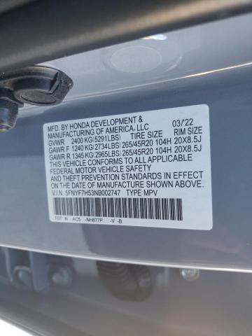 5FNYF7H53NB002747 - 2022 HONDA PASSPORT E 蓝色 照片 10