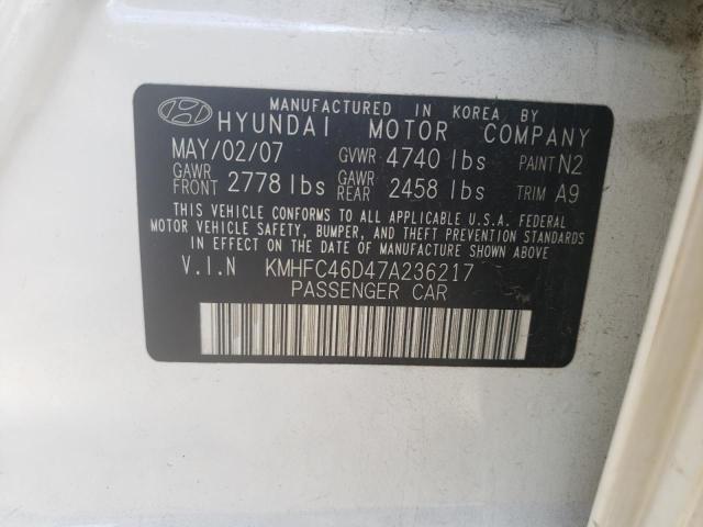 KMHFC46D47A236217 - 2007 HYUNDAI AZERA GLS WHITE photo 10