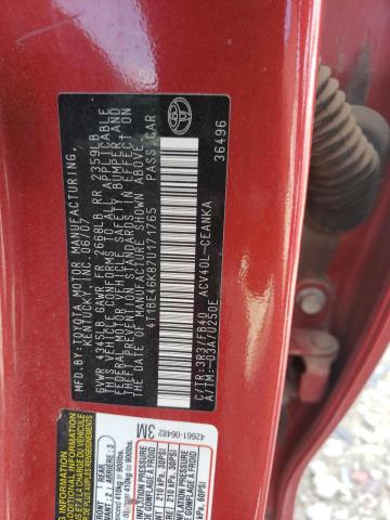 4T1BE46K87U171765 - 2007 TOYOTA CAMRY CE RED photo 10