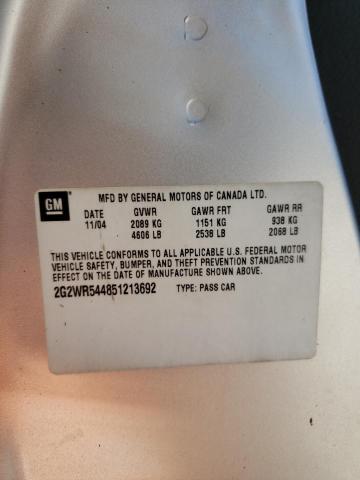 2G2WR544851213692 - 2005 PONTIAC GRAND PRIX ვერცხლისფერი ფოტო 10