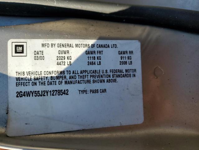 2G4WY55J2Y1278542 - 2000 BUICK CENTURY LI BEIGE photo 10