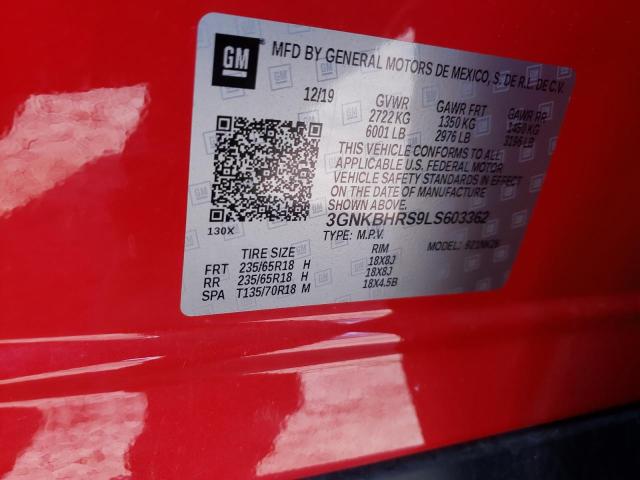 3GNKBHRS9LS603362 - 2020 CHEVROLET BLAZER 2LT RED photo 10