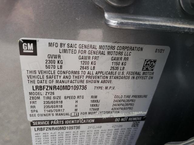 LRBFZNR40MD109736 - 2021 BUICK ENVISION E GRAY photo 10