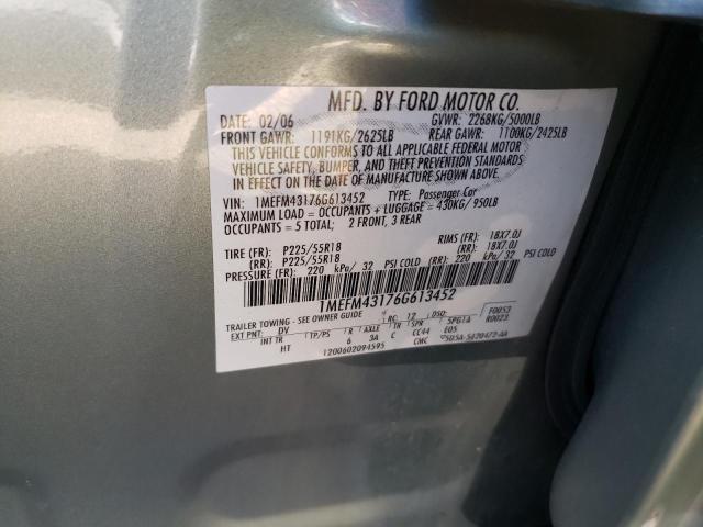 1MEFM43176G613452 - 2006 MERCURY MONTEGO PR მწვანე ფოტო 10