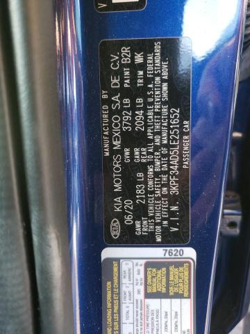 3KPF34AD5LE251652 - 2020 KIA FORTE GT L BLUE photo 10