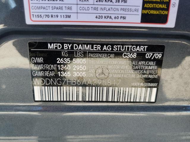WDDNG7HB6AA295817 - 2010 MERCEDES-BENZ S 63 AMG GRAY photo 10