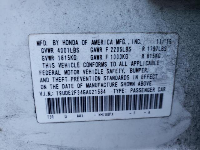 19UDE2F34GA021584 - 2016 ACURA ILX BASE W Ağ foto 10