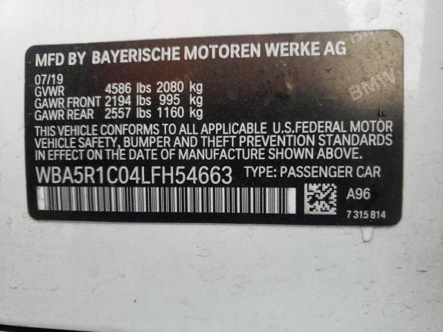 WBA5R1C04LFH54663 - 2020 BMW 330I WHITE photo 10