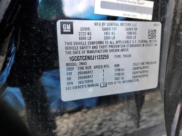 1GCGTCEN8J1123259 - 2018 CHEVROLET COLORADO L BLACK photo 10