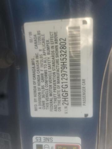 2HGFG12979H532802 - 2009 HONDA CIVIC EXL 蓝色 照片 10