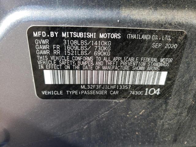 ML32F3FJ1LHF13357 - 2020 MITSUBISHI MIRAGE G4 GRAY photo 10