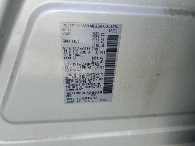 5N1AR2MN0DC626658 - 2013 NISSAN PATHFINDER Gümüş foto 10