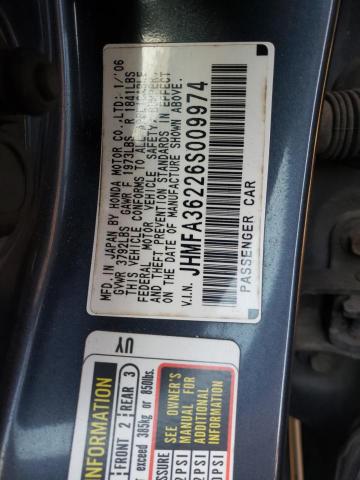 JHMFA36226S009974 - 2006 HONDA CIVIC HYBR GRAY photo 10