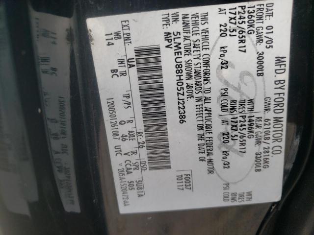 5LMEU88H05ZJ22386 - 2005 LINCOLN AVIATOR 黑色 照片 10