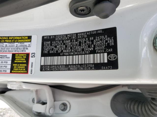 4T1B61HK3KU256787 - 2019 TOYOTA CAMRY XSE WHITE photo 10