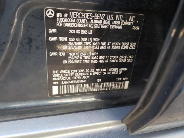 4JGAB54E3XA140447 - 1999 MERCEDES-BENZ ML 320 BLUE photo 10