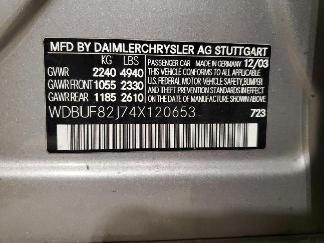 WDBUF82J74X120653 - 2004 MERCEDES-BENZ E 320 4MAT SILVER photo 10