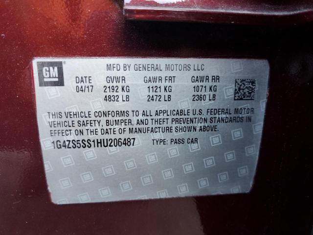 1G4ZS5SS1HU206487 - 2017 BUICK LACROSSE P MAROON photo 10