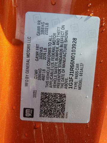 1G1FJ1R66N0103928 - 2022 CHEVROLET CAMARO ZL1 ORANGE photo 10